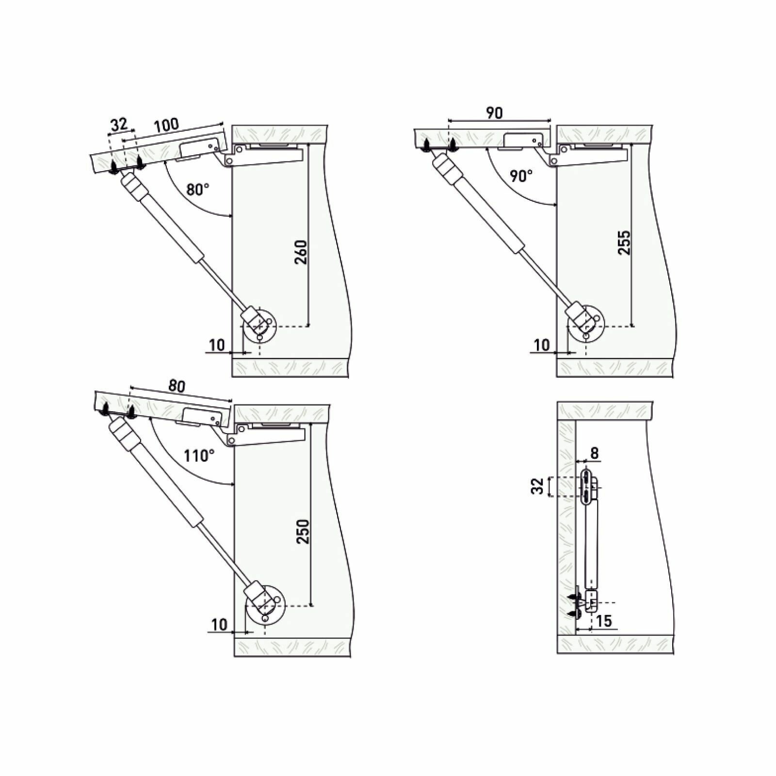 Газовый лифт (газлифт) мебельный StahlBuro, усилие N80, матовый хром, крепеж в комплекте