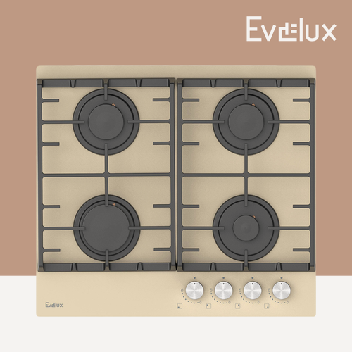 Изображение товара Газовая варочная панель Evelux HEG 600 IG ширина 60 см, автоматический электроподжиг, бежевый