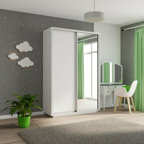 Шкаф-купе,160x60x220,(ШxГxВ), Экспресс, 2дверный, ДСП, Белый снег , ДСП/Зеркало
