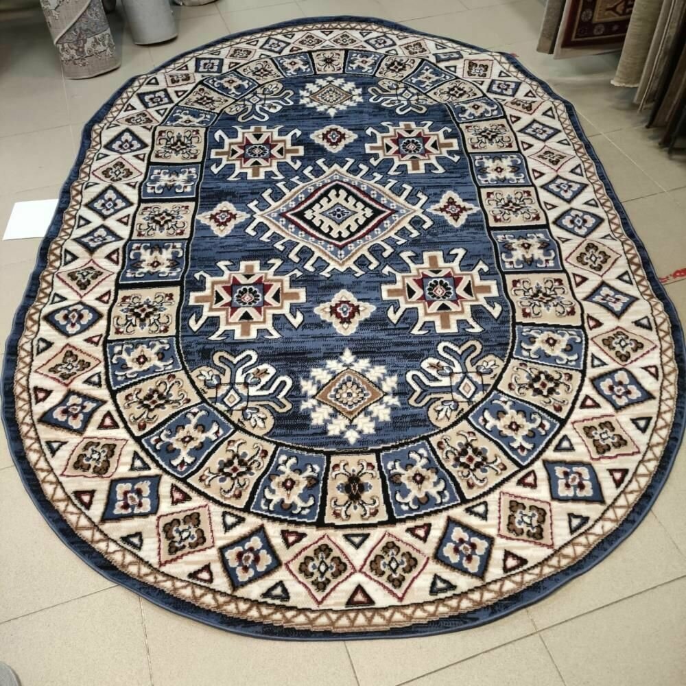 фото Ковер Модерн БАЛ текстиль OSCAR NATUREL KZ Q685C , Овал, цвет Синий; Бежевый, из нитей БЦФ, основа джут, размер 2 м на 3 м, вес 7,2 кг