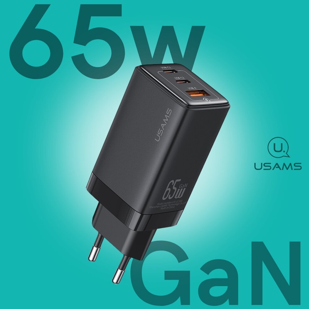 фото Сетевое зарядное устройство USAMS 65W ACC 3 Ports GaN Fast Charger (US-CC180)