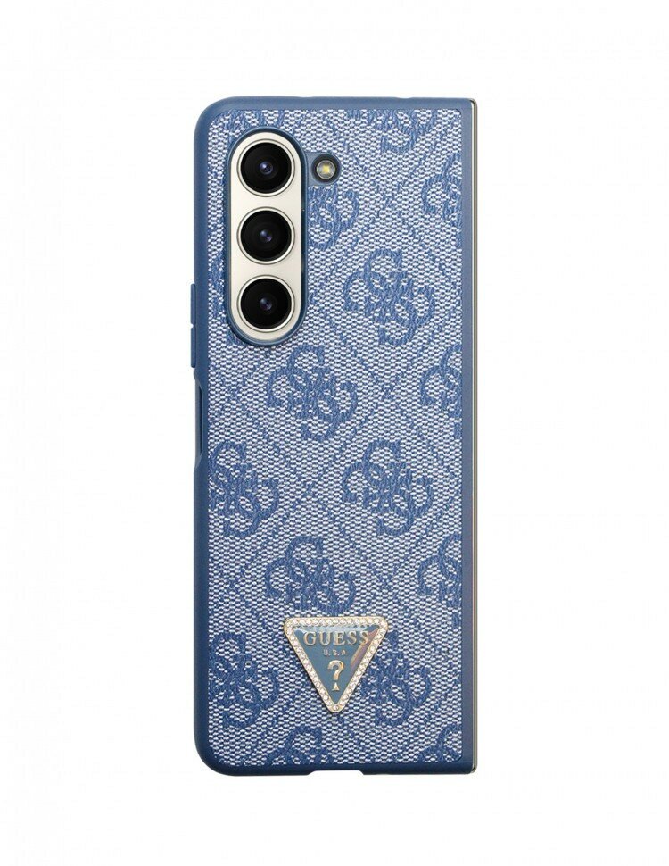 Guess для Galaxy Z Fold5 чехол PU 4G Triangle Diamond metal logo Hard Blue