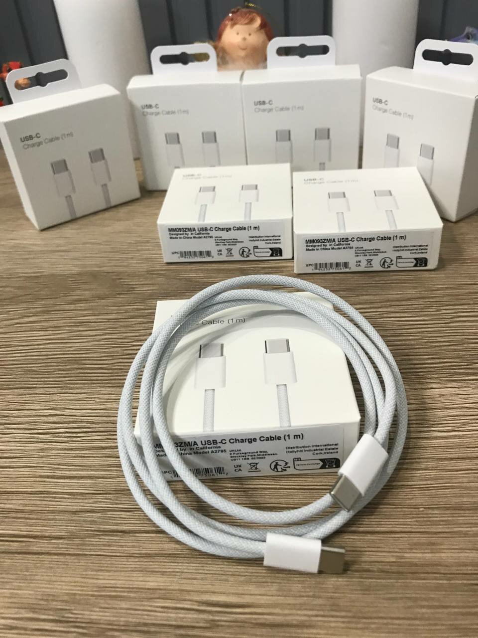 Плетеный кабель Type-C для iPhone 15 Pro Max, Pro, Plus, 1 метр, белый — фото 1