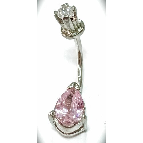 Пирсинг в пупок Эстерелла, серебро, 925 проба, родирование, фианит, средний вес 1.32 гр., длина 25 см.