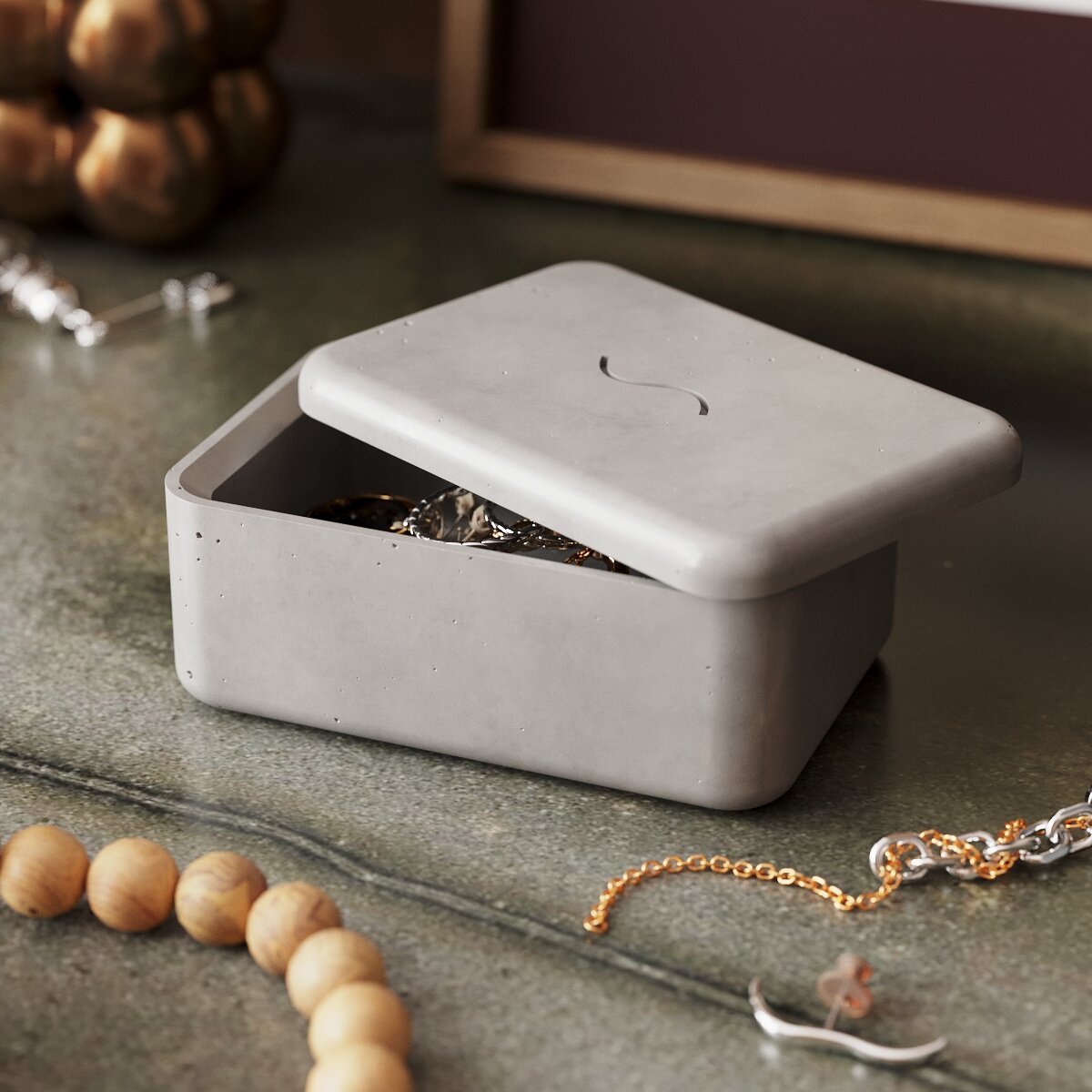 фото Декоративная шкатулка для украшений Pandora, 9x6 см, бетон