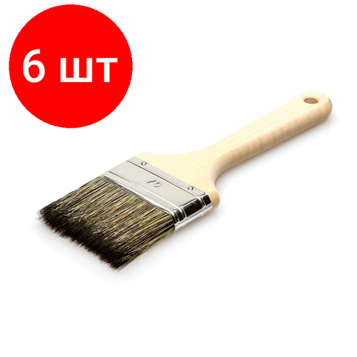 Комплект 6 штук, Кисть флейцевая д/работ по дереву 50х14мм Лазурный берег (16705)