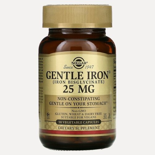 Изображение товара Solgar, Gentle Iron, 25 мг, 90 растительных капсул