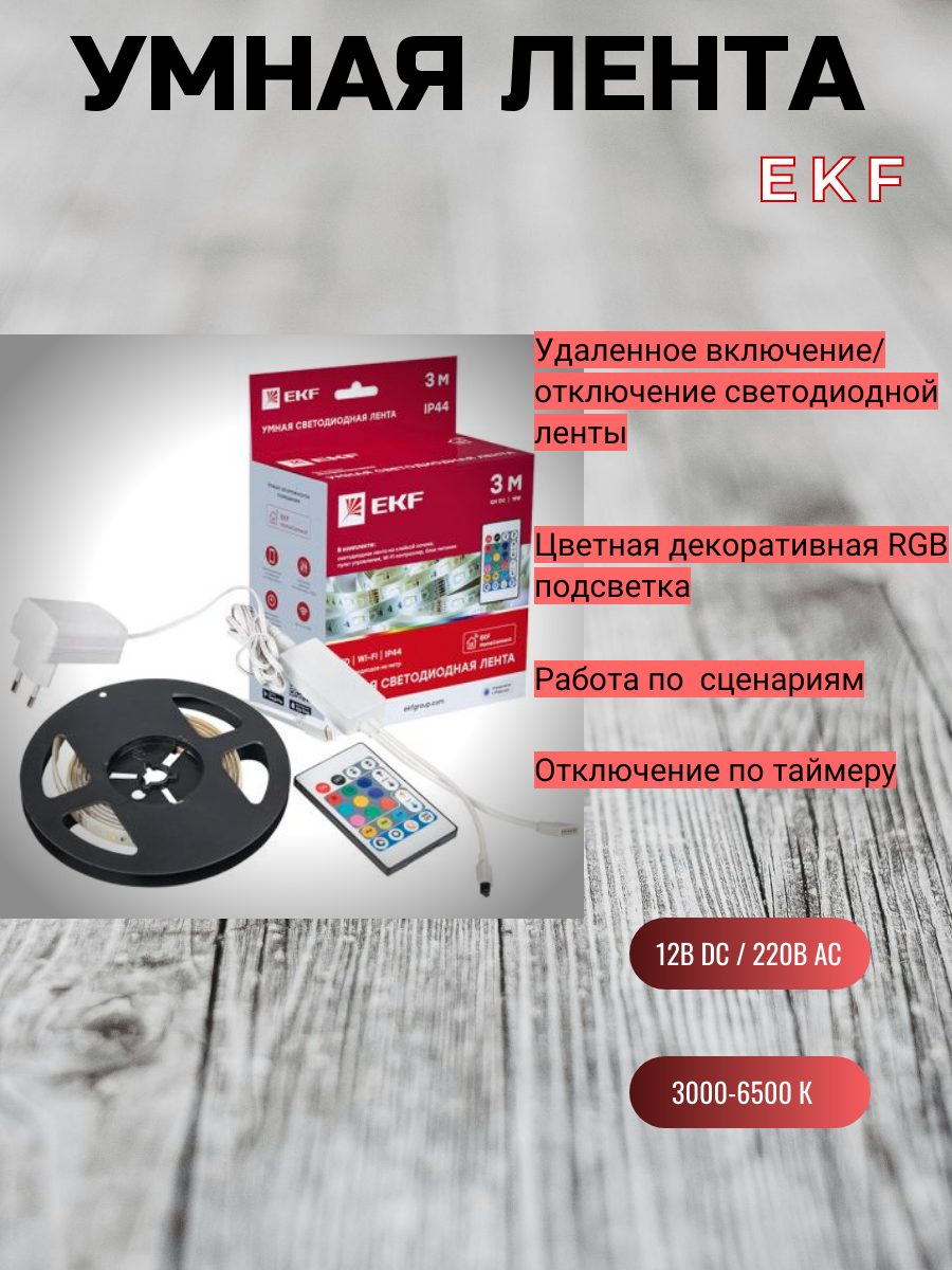 Умная светодиодная лента EKF Connect RGBW 3m