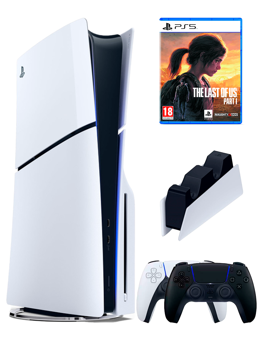 PS5 (ПС5) Игровая приставка Sony PlayStation 5 Slim disc + 2-й геймпад(черный) + зарядное + игра The Last Of Us Part 1