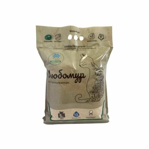 Любомур бионаполнитель для кошек с полезными бактериями, без аромата, 5 кг (13 л)