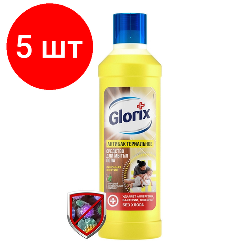 Комплект 5 штук, Средство для мытья пола GLORIX Лимонная энергия 1л
