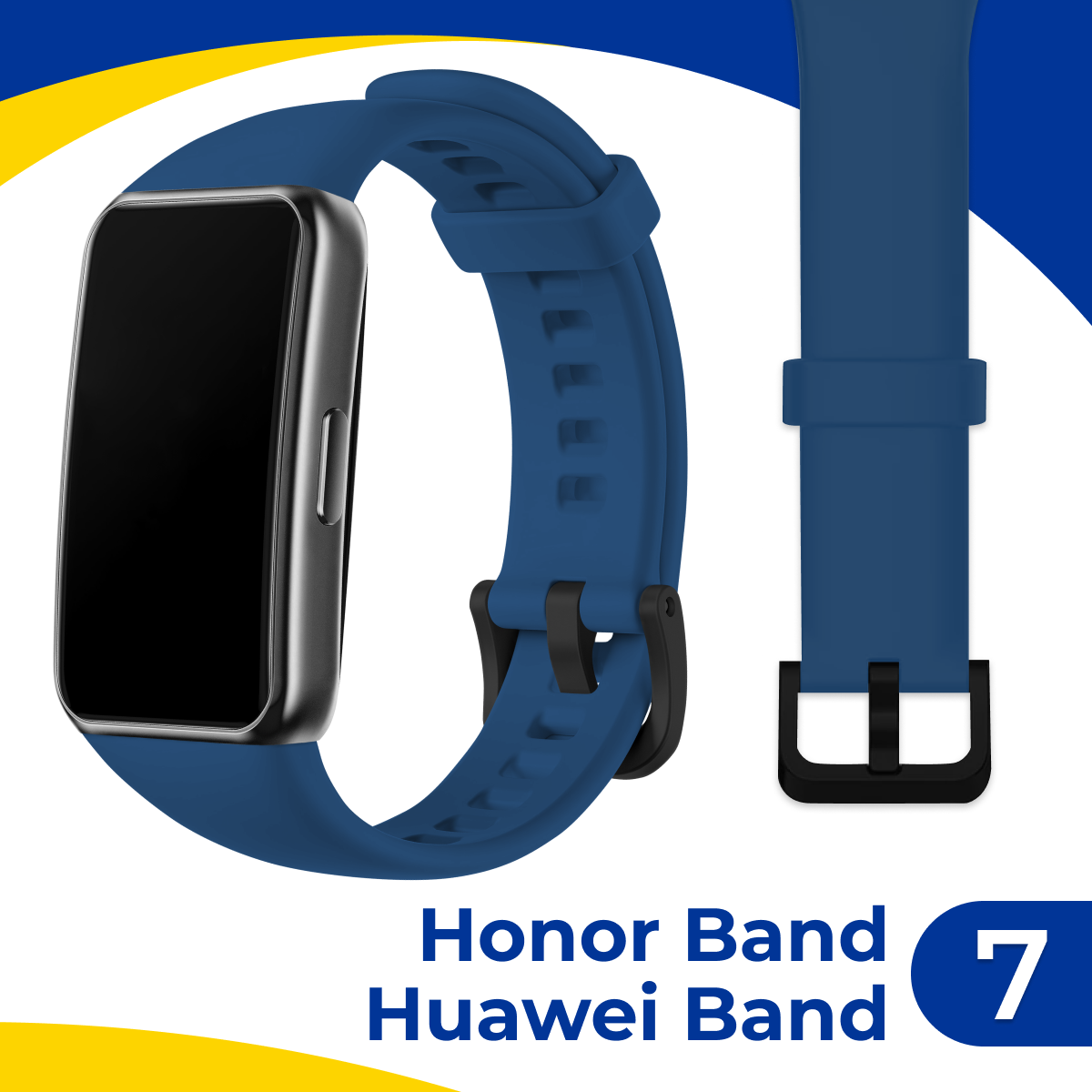 Силиконовый ремешок с застежкой для фитнес-браслета Huawei Band 7 и Honor Band 7 / Спортивный браслет на часы Хуавей Бэнд 7 и Хонор Бэнд 7 / Синий