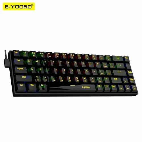 Механическая клавиатура E-YOSOO Z-686RGB-WG-RU 68 клавиш с RGB-подсветкой английская русская раскладка тёмные прозрачные клавиши 299000₽