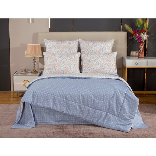 Евро комплект двусторонний с одеялом сатин делюкс Теодор бежевый деним