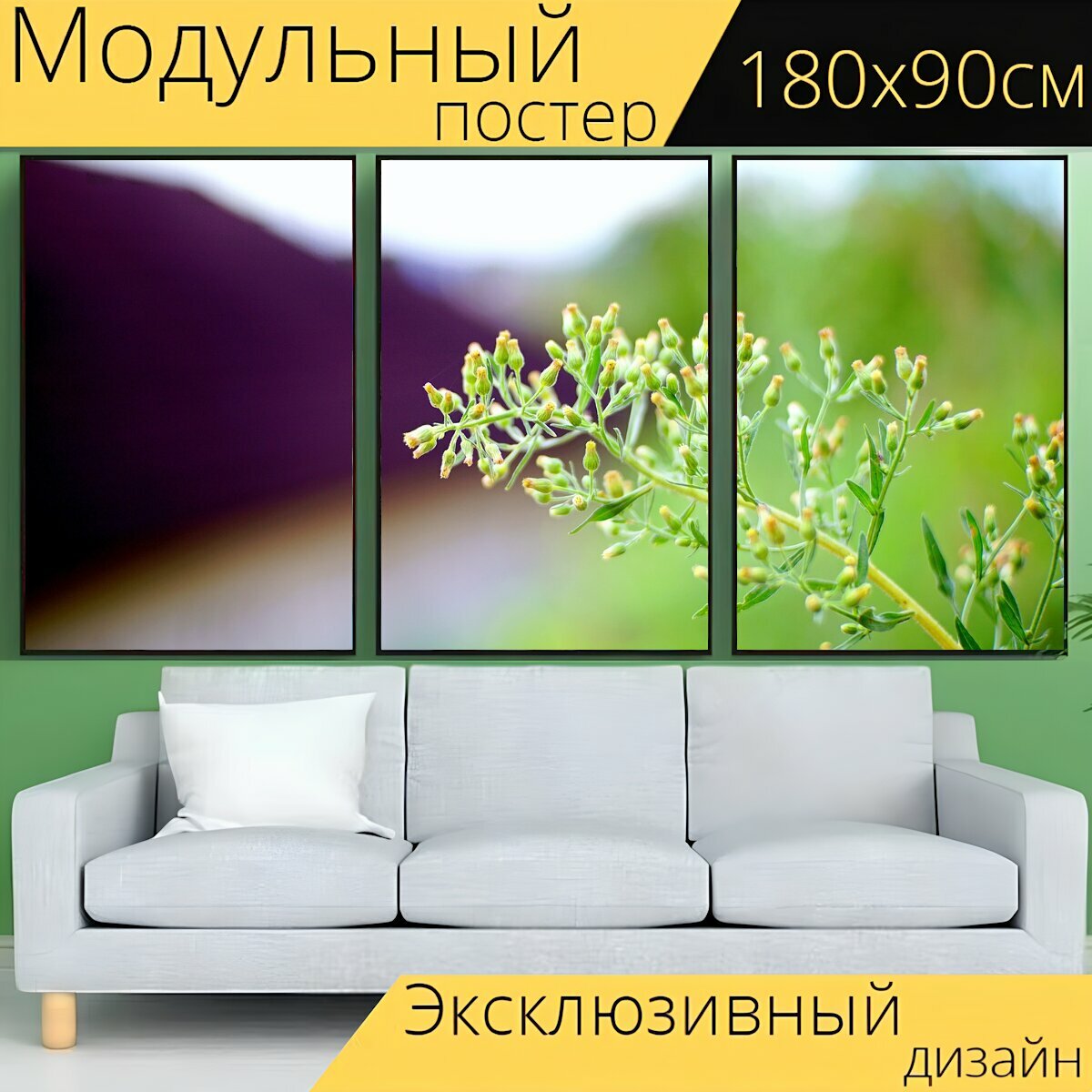 Модульный постер "Природа, лист, флора" 180 x 90 см. для интерьера