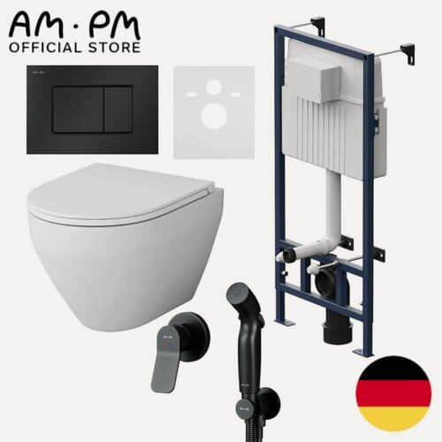 Изображение товара Инсталляция AM.PM Jump с унитазом, с гигиенической системой X-Joy, черный