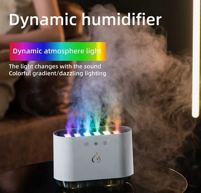 фото Увлажнитель воздуха настольный с подсветкой RGB/ динамический музыкальный ультразвуковой увлажнитель воздуха с пламенем/ увлажнитель со светодиодной подсветкой, диффузор Miralda_Shop