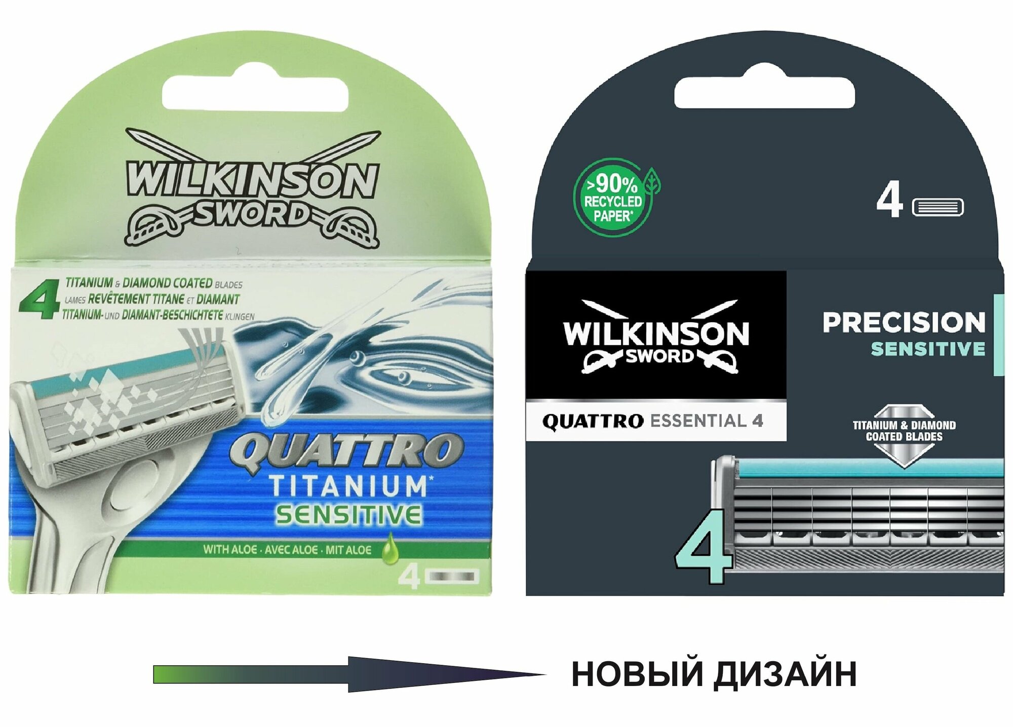 Сменные кассеты Wilkinson Sword Quattro Titanium Sensitive, 4 шт.