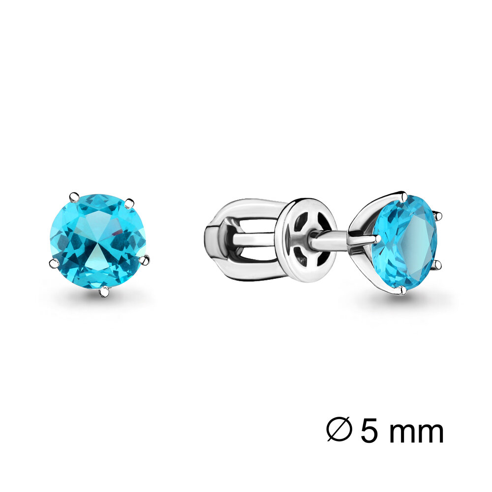 Серьги пусеты AQUAMARINE, серебро, 925 проба, топаз