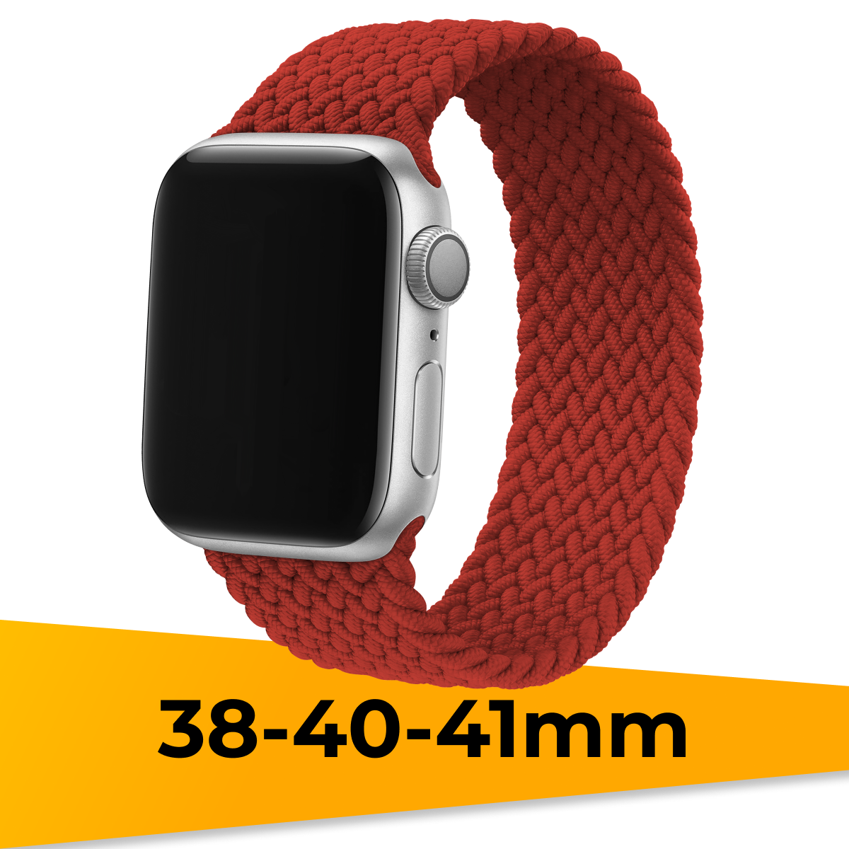 Нейлоновый плетеный монобраслет на Apple Watch 1-9, SE, 38-40-41 mm / Тканевый ремешок (135 мм) для Эпл Вотч 1, 2, 3, 4, 5, 6, 7, 8, 9, СЕ / Красный