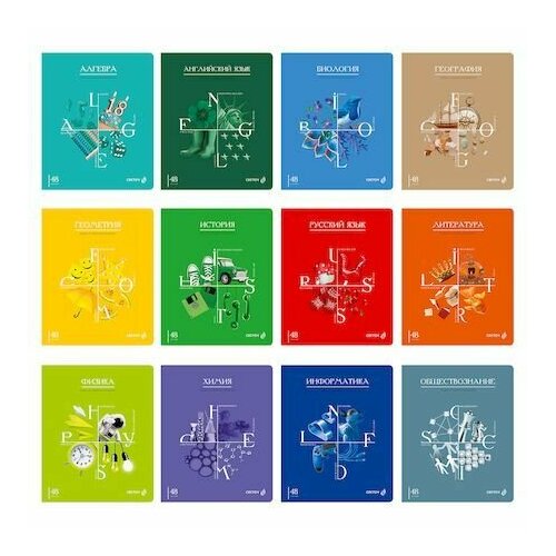 Тетради предметные школьные в клетку и линию со справочным материалом 48 листов 