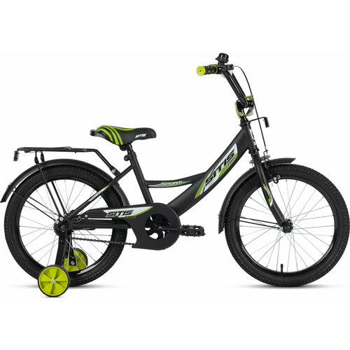 Велосипед детский SITIS PAMS 18 (2023) для детей от 4 до 6 лет стальная рама с защитой цепи, звонком, багажником, крыльями, 1 ск, ободной и ножной тормоза, черный цвет для роста 115-130