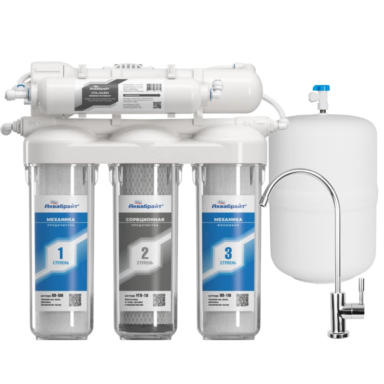 Система очистки воды обратного осмоса под кухонную мойку с отдельным краном. 5 ступеней очистки воды. Пластиковый бак