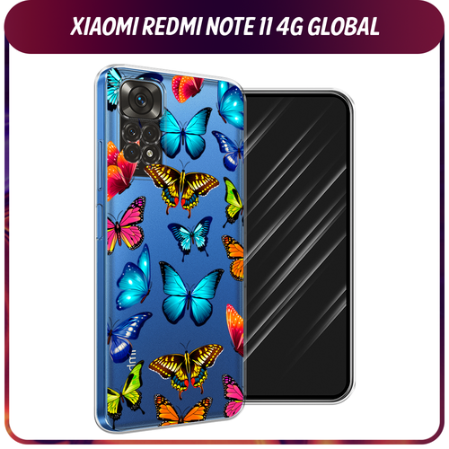 чехол df для xiaomi redmi note 11 global 11s global с микрофиброй silicone blue xioriginal 26 Силиконовый чехол на Xiaomi Redmi Note 11 4G Global/Redmi Note 11S / Редми Ноут 11 Global/11S Разные бабочки, прозрачный