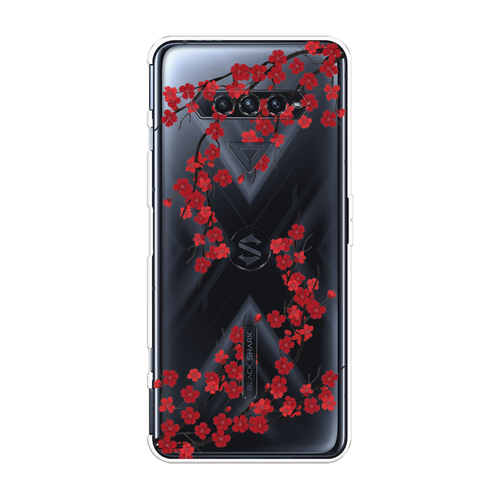 Силиконовый чехол на Xiaomi Black Shark 4/4S/4S Pro/4 Pro / Сяоми Black Shark 4/4 Про Красная сакура, прозрачный