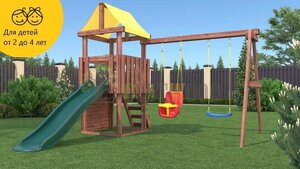 Фото Детская деревянная игровая площадка CustWood Junior JC2 безопасный спортивный комплекс домик, качели, горка, скалодром, площадка для дачи и улицы