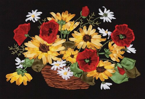 Изображение товара Набор для вышивания крестом и лентами "Букет из рудбекии и маков" Ц-1129, Panna