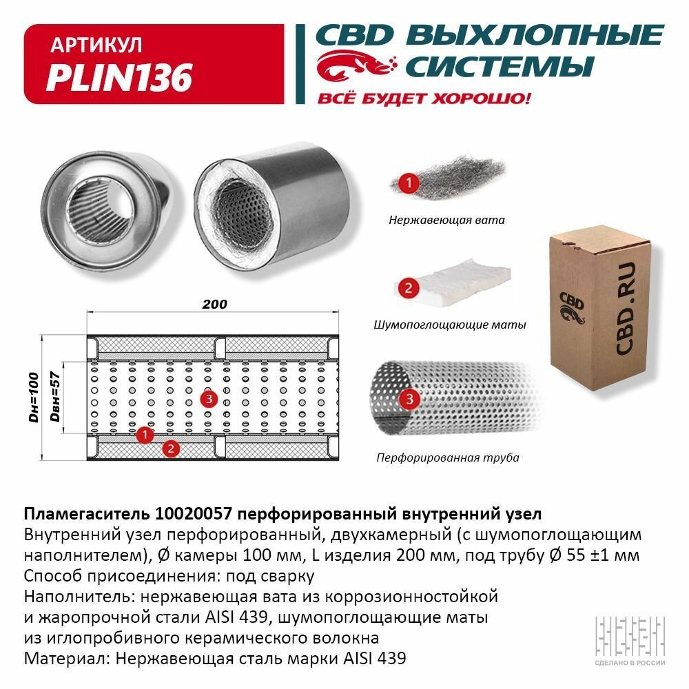 Пламегаситель 10020057 перфорированный внутр. узел, из Нерж. стали. CBD. PLIN136