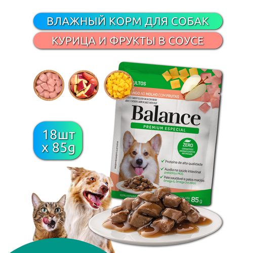 Влажный корм для собак BALANCE DOG курица в соусе с манго и яблоком 18штх85г
