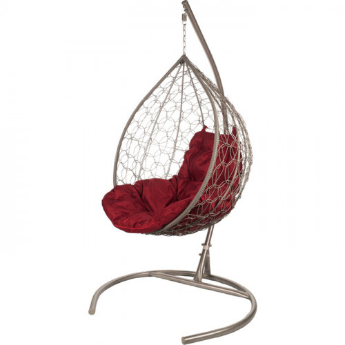 Подвесное кресло кокон Bigarden в виде капли "Tropica Gray" Бордовая подушка