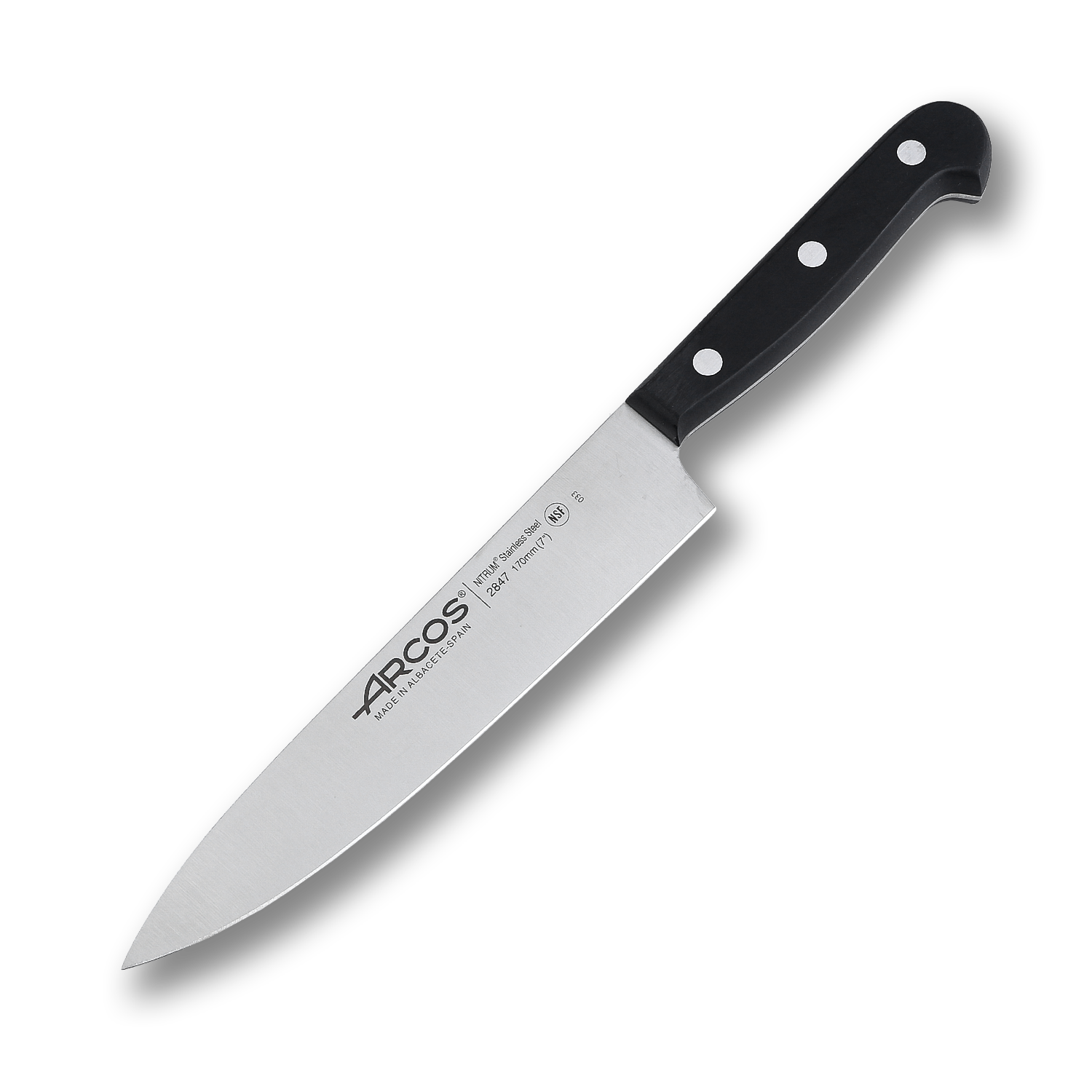 Поварской кухонный шеф-нож Arcos 17 см, прокатная молибден-ванадиевая сталь (X45 Cr Mo V 15) с фирменной криозакалкой NITRUM®, 284704