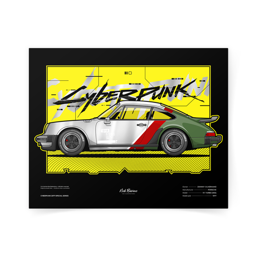 Плакат, картина, постер с авто «Cyberpunk 2077» Porsche 911 Turbo (930) / плакат 40х50см на стену (в тубусе)