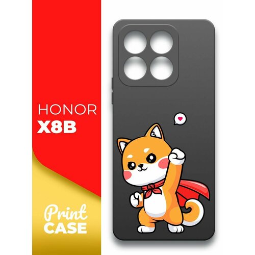 Чехол на Honor X8b (Хонор Х8б) черный матовый силиконовый с защитой (бортиком) вокруг камер, Miuko (принт) Котик Супермэн чехол на honor x8b хонор х8б черный матовый силиконовый с защитой бортиком вокруг камер brozo принт синий колокольчик