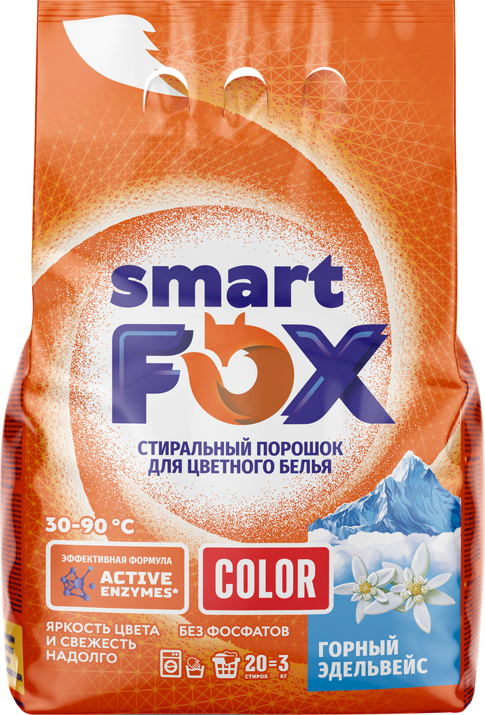 Порошок стиральный стирки SMART FOX Горный эдельвейс, 3кг