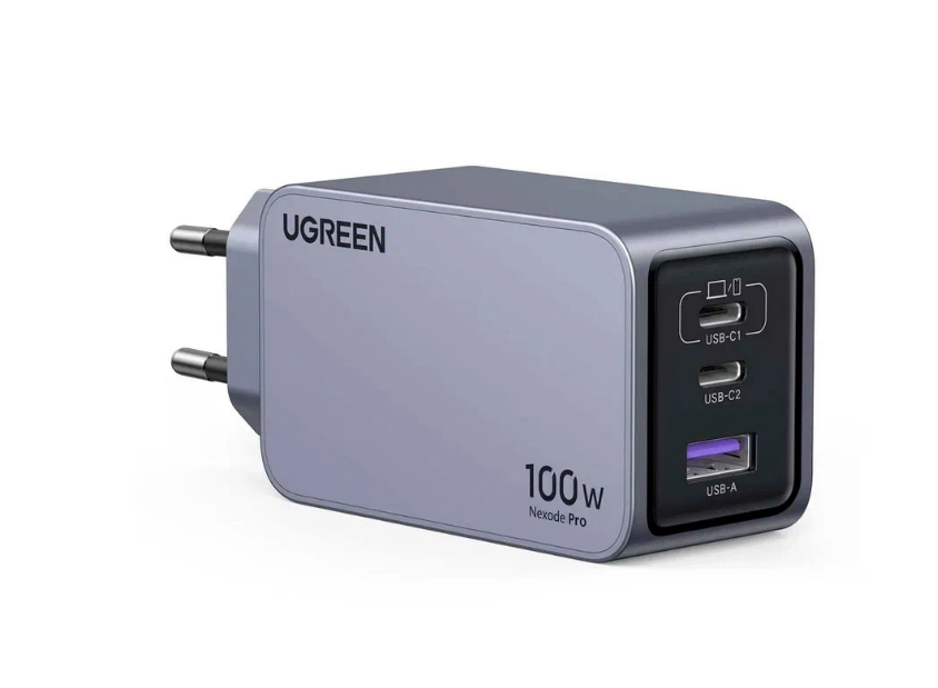 Сетевое зарядное устройство Ugreen X757 USB A + 2 USB C Nexode Pro 100W GaN Tech Fast Charger с кабелем Type-C 1.5м (25874), серый