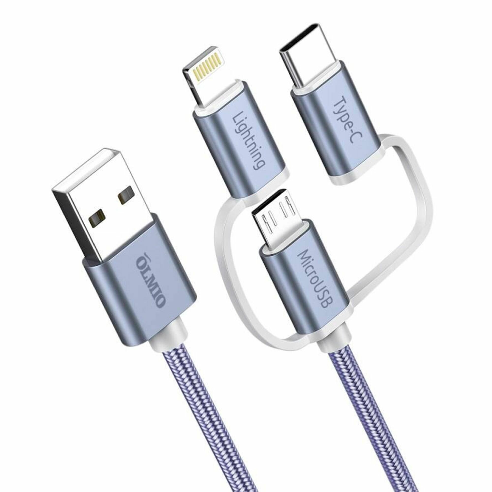 Кабель USB A - micro USB/Lightning/TypeC 1.2 м OLMIO