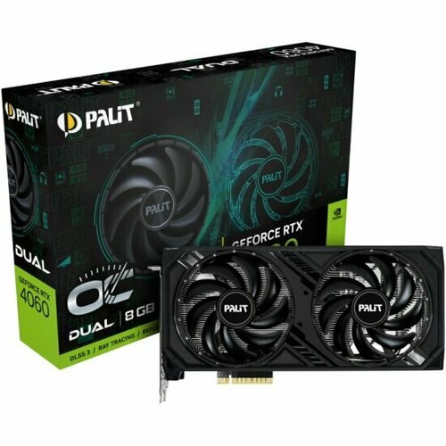 Видеокарта PALIT GeForce RTX 4060 DUAL OC 8G (NE64060T19P1-1070D) видеокарта palit nvidia geforce rtx 4060 dual oc 8g 1830mhz pci e 8192mb 17000mhz 128 bit hdmi 3xdp ne64060t19p1 1070d