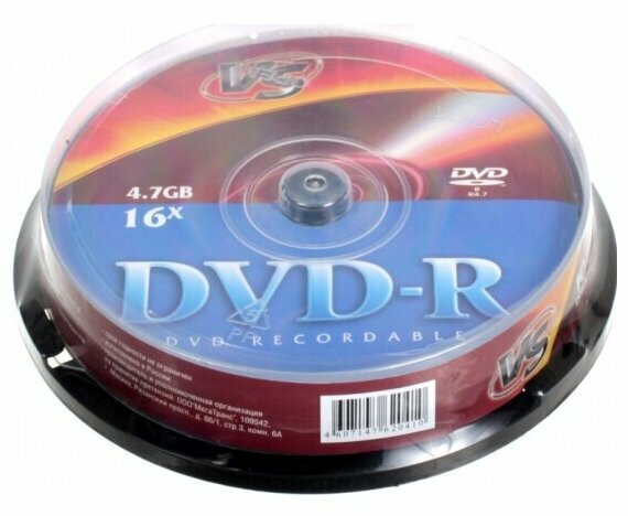 Диск VS DVD-R, 4,7Гб, 16х, 10 штук
