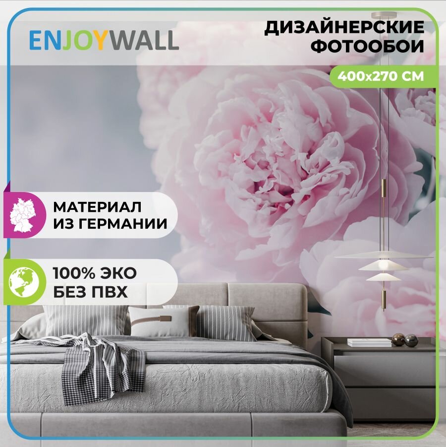 EnjoyWall Фотообои на стену бумажные для комнаты гостинной Розовые Пионы 400х270