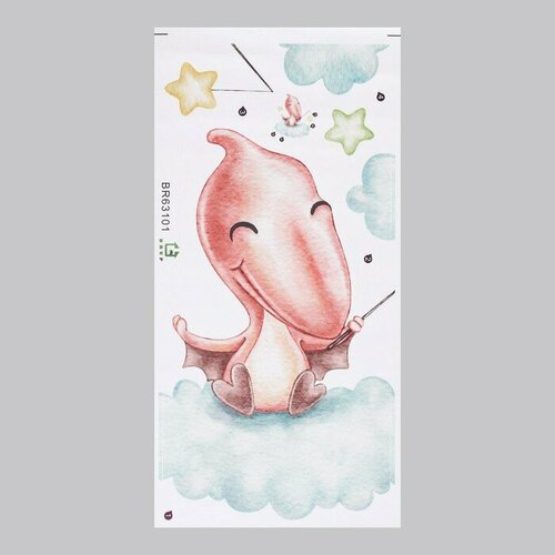 Наклейка пластик интерьерная цветная Малыш-птеродактиль на облаке 30х60 см 473₽