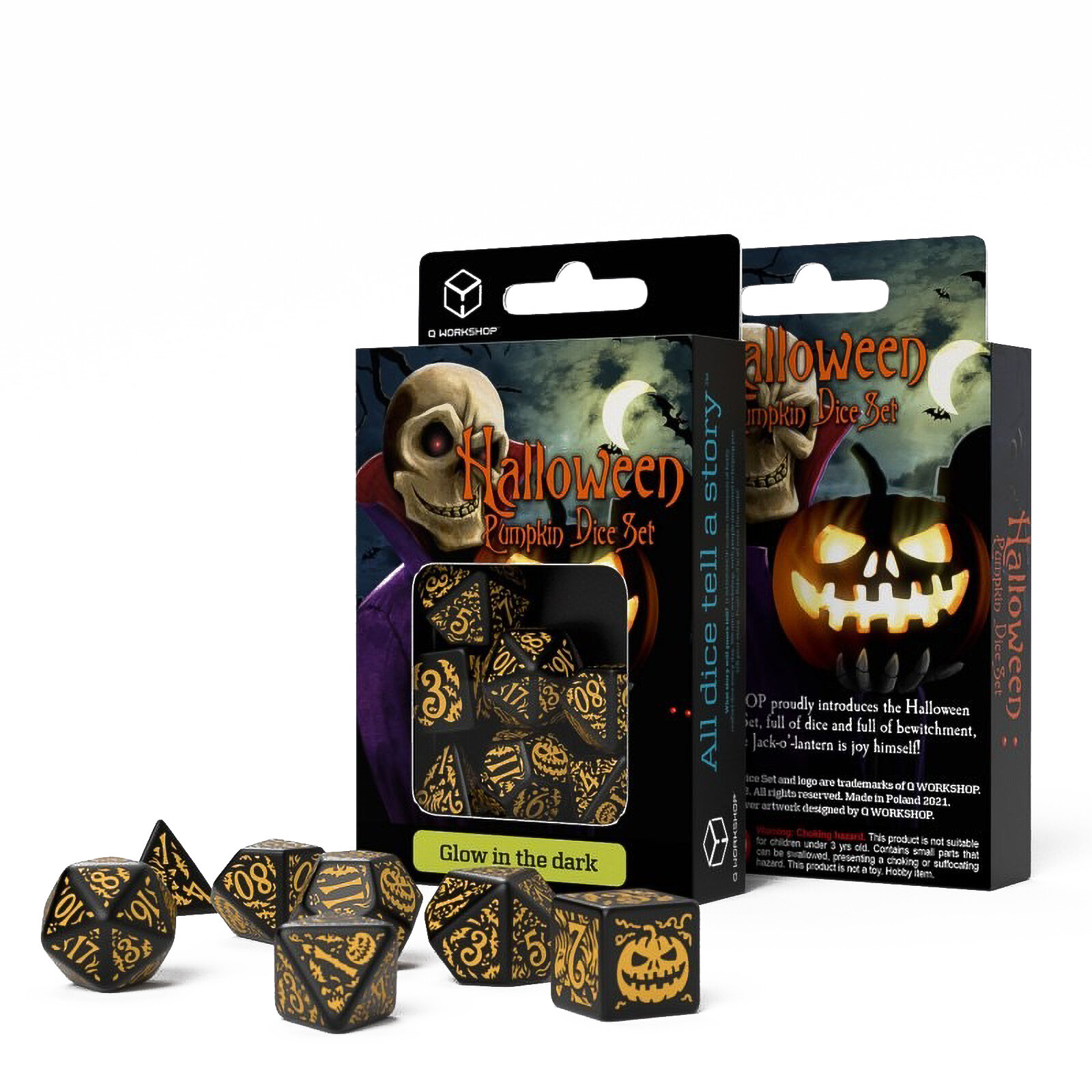 Набор кубиков для настольных ролевых игр Q-Workshop Halloween Pumpkin Dice Set: Jack O’Lantern 7шт.