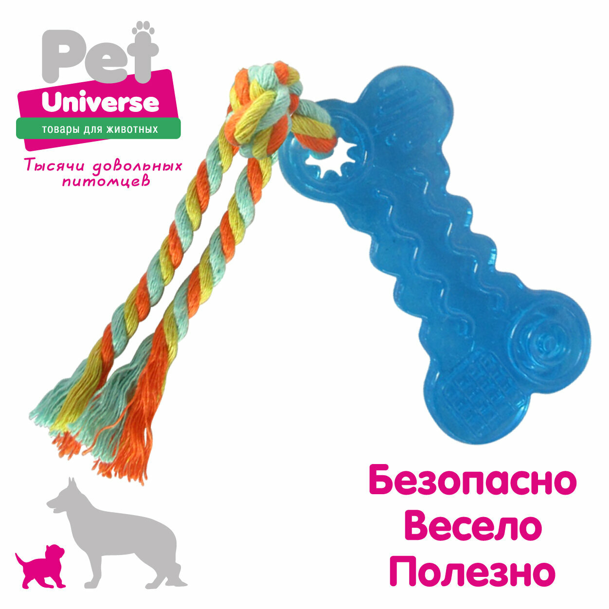 Мини косточка с канатиком Pet Universe. Для щенков и мелких пород 18*4.3 см /PU3006BE