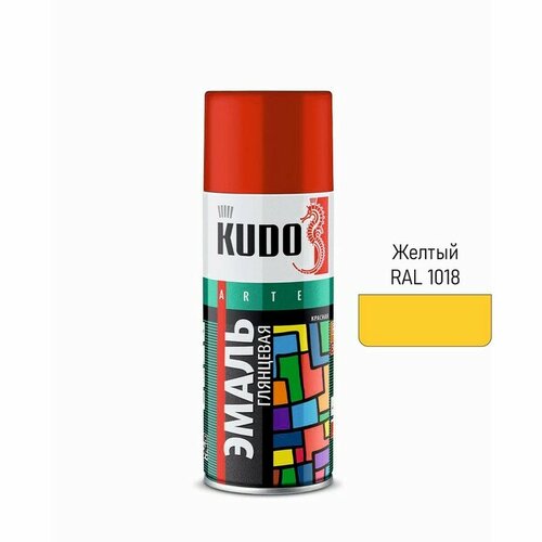KUDO Аэрозольная краска эмаль KUDO универсальная желтая RAL 1018, 520 мл эмаль аэрозольная kudo arte желтая глянцевая ral 1018 520 мл