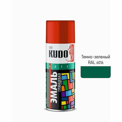 Аэрозольная краска эмаль KUDO универсальная темно-зеленая RAL 6016, 520 мл (комплект из 4 шт)