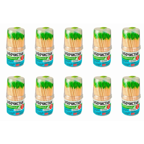 Зубочистки Домашний сундук, с ментолом, 190 шт, 10 уп. домашний сундук зубочистки деревянные в баночке 500 шт 6 уп