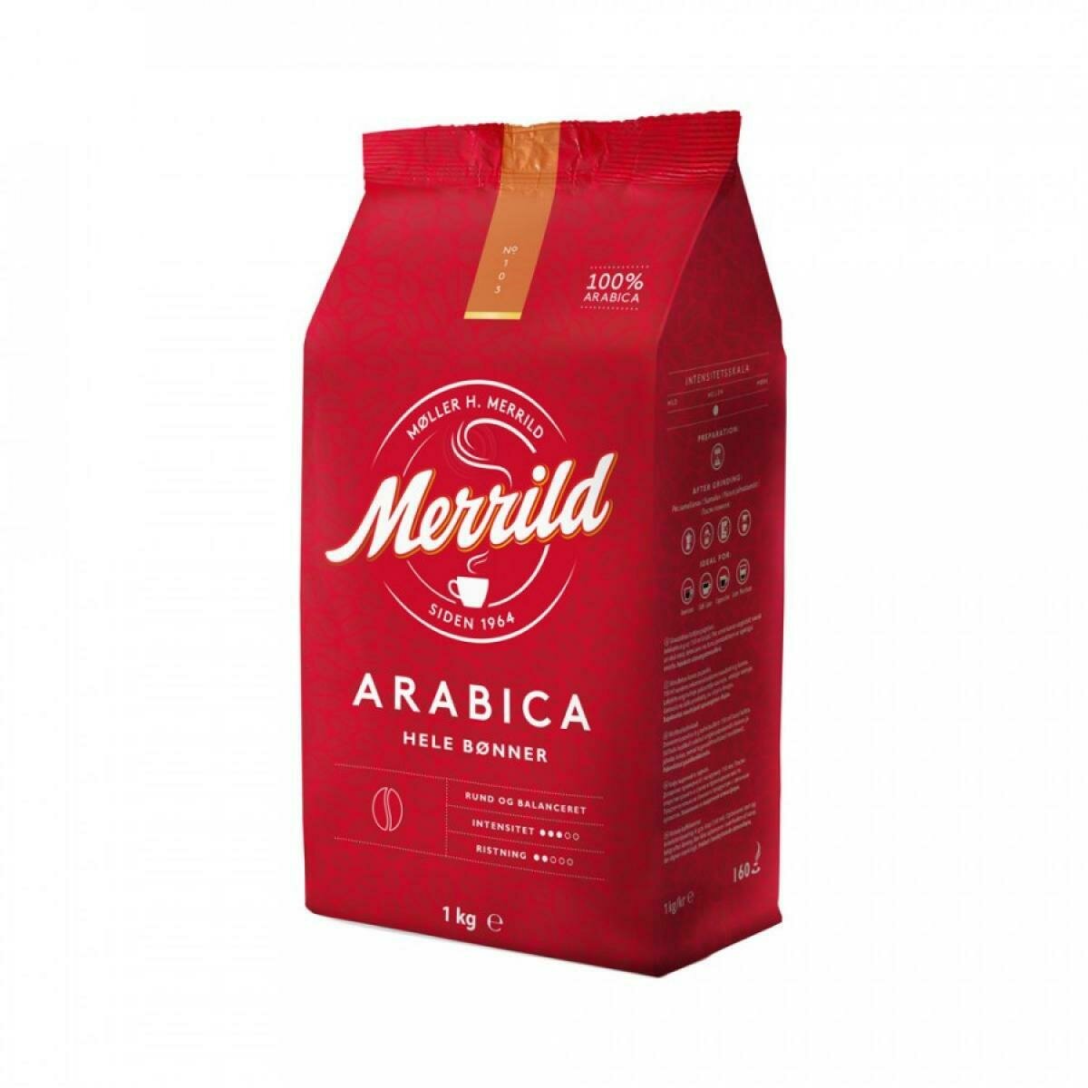 Кофе в зернах Merrild Arabica Hele Bonner, 1 кг (Меррилд)